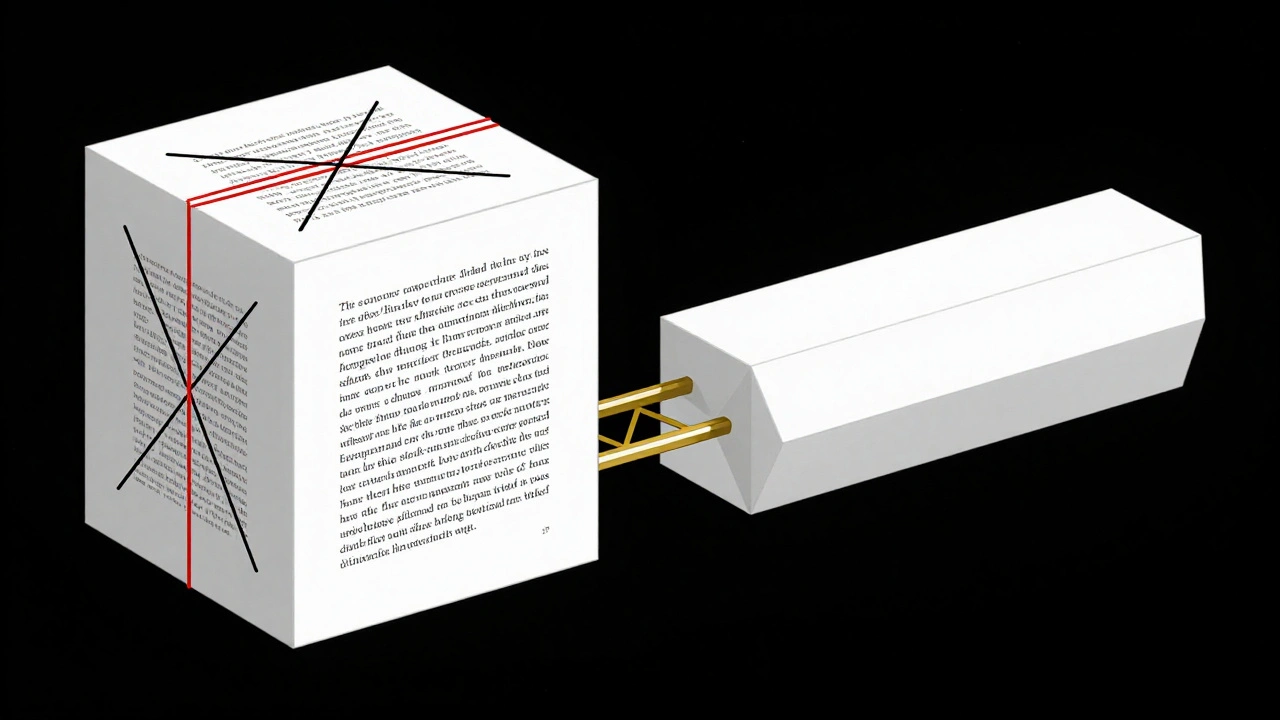Cubist representation of encoder-decoder model with separate encoder cube and decoder prism connected by gold bridges.