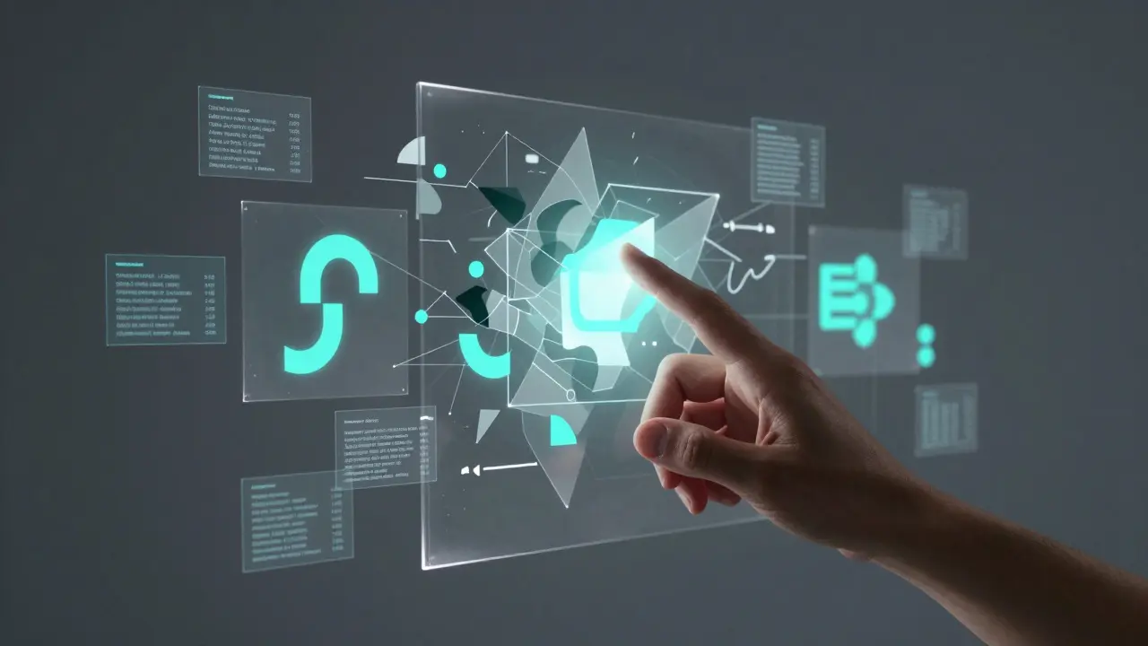 A hand approaching deconstructed sensitive data behind a transparent barrier in cubist style.