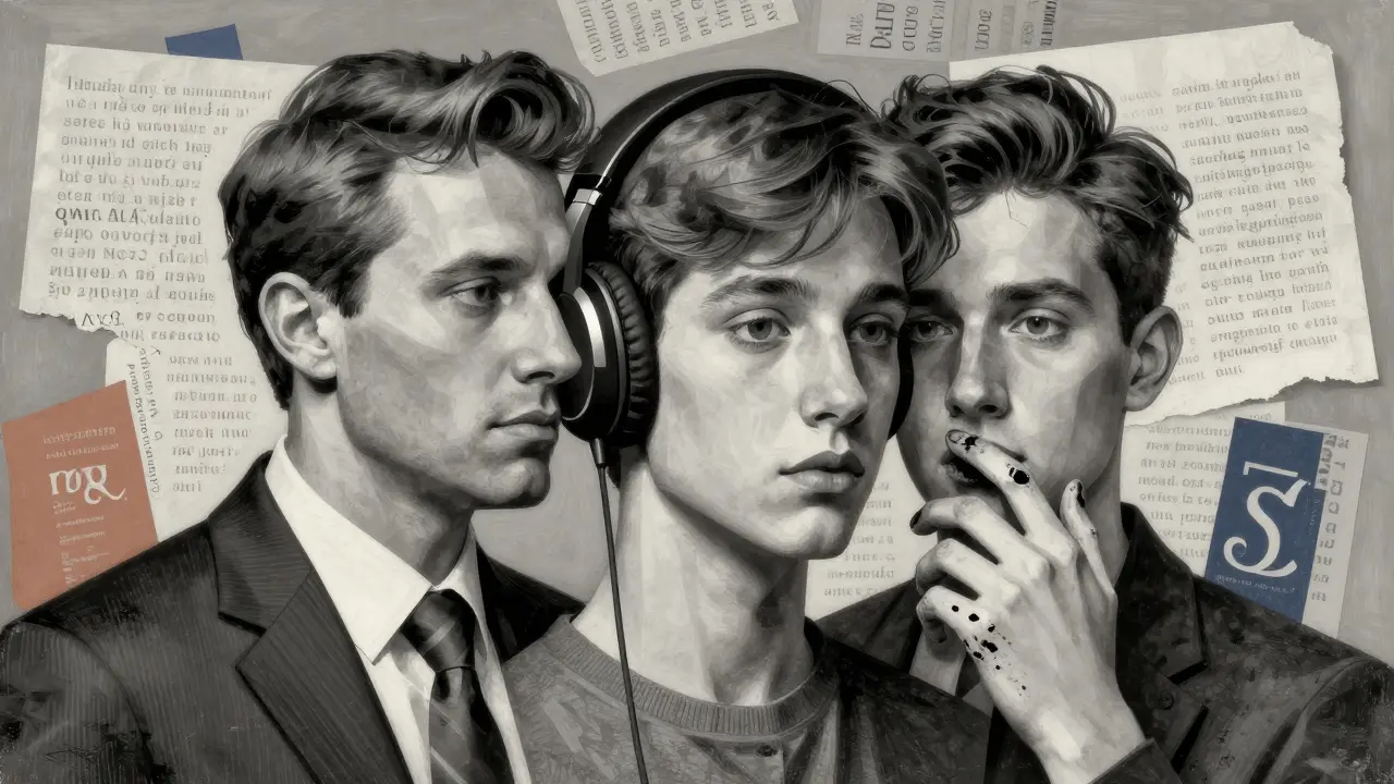 Three-faced portrait in Cubist style, merging CEO, teen, and poet identities into one fragmented head.