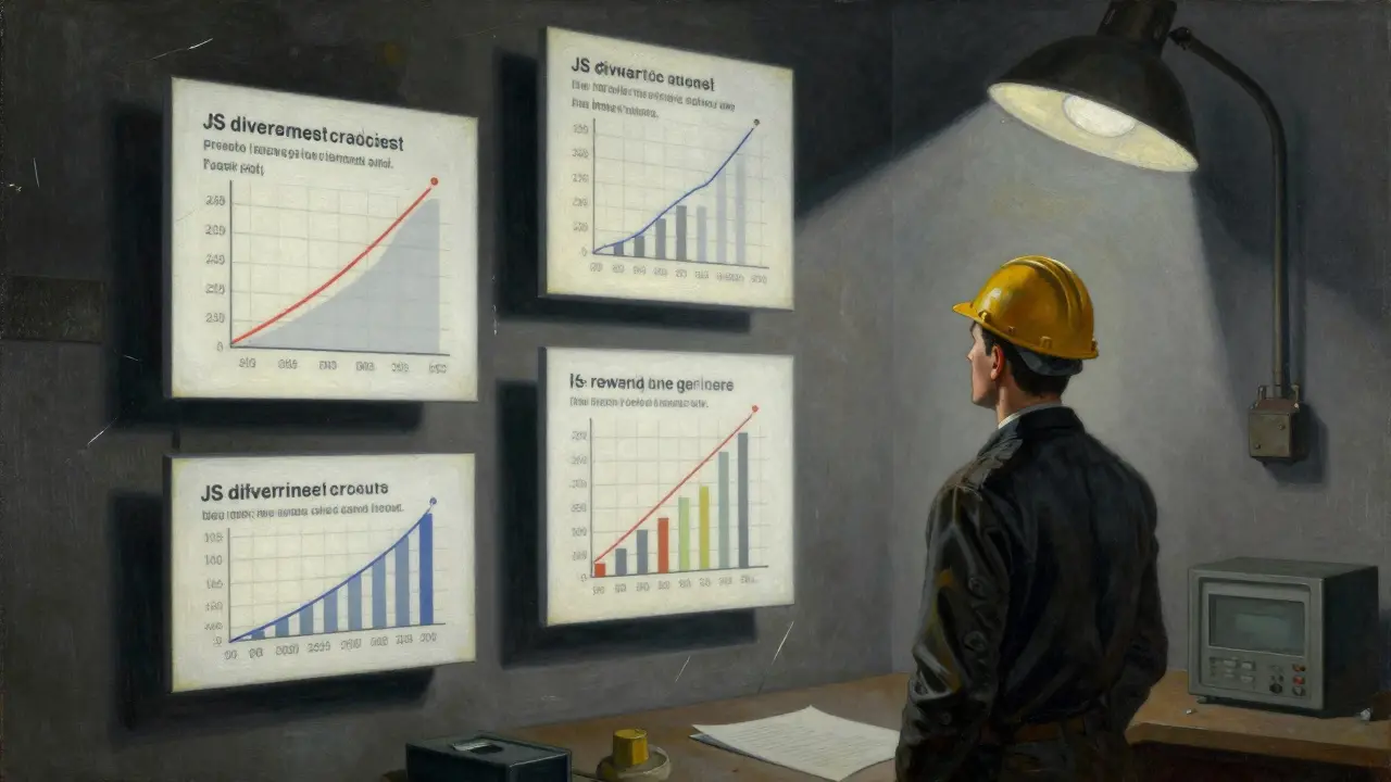 An engineer observing fragmented data streams showing drift metrics in a cubist workshop setting.