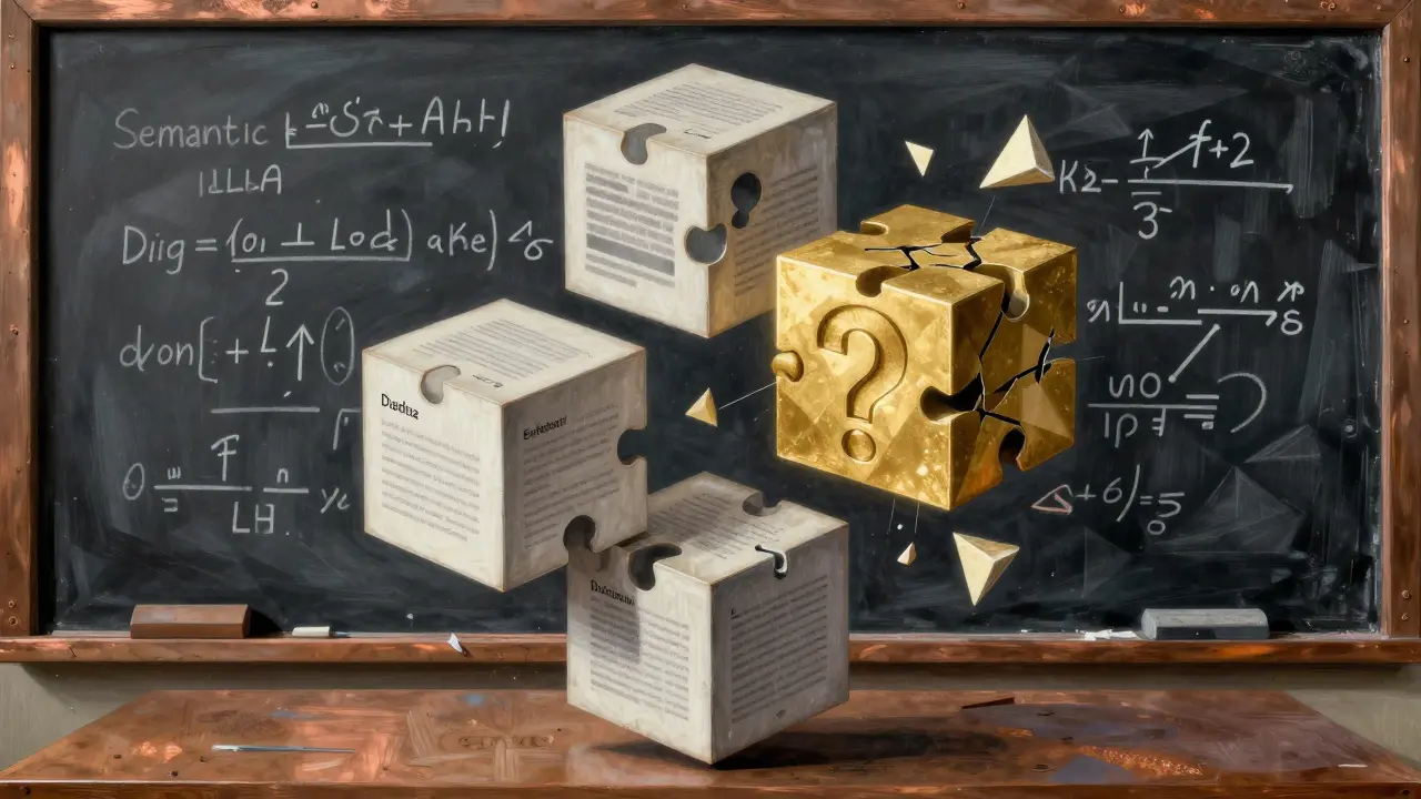 Geometric cubes representing documents and vectors in a hybrid search system.