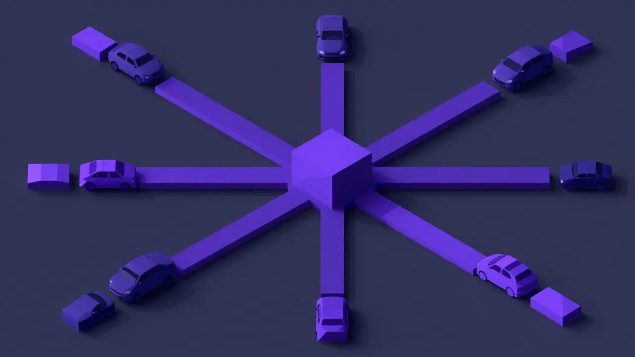 Abstract cubist design depicting complex request scheduling and traffic balance.