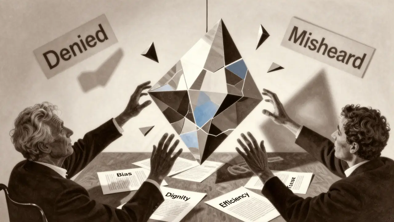 Abstract LLM prism above documents labeled with ethical concerns, hands reaching to rebuild it.