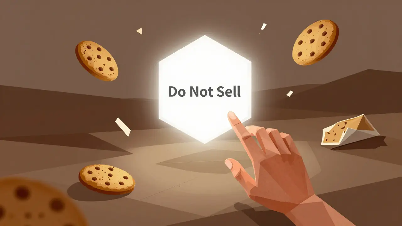 Central geometric prism representing privacy controls above website interface