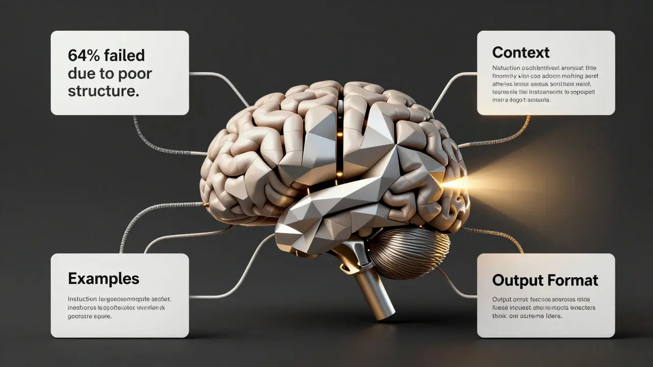 Cubist neural network with brain segments labeled by prompt elements, connected by text-wires and illuminated by a single beam.