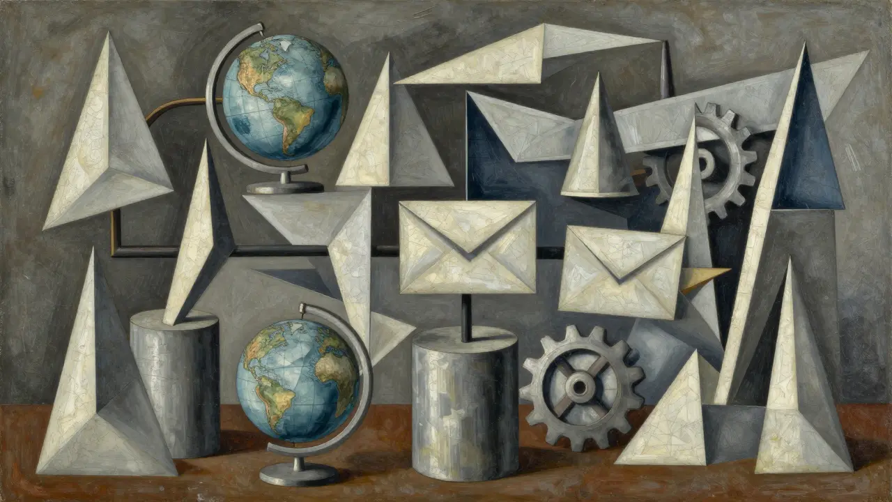 Deconstructed supply chain and service elements in geometric form