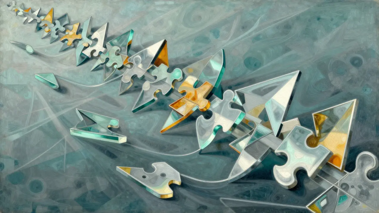 Geometric art showing continuous data flow and memory block optimization.