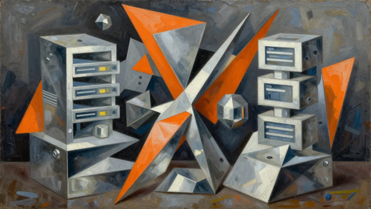 Geometric shapes representing AI model optimization and data compression