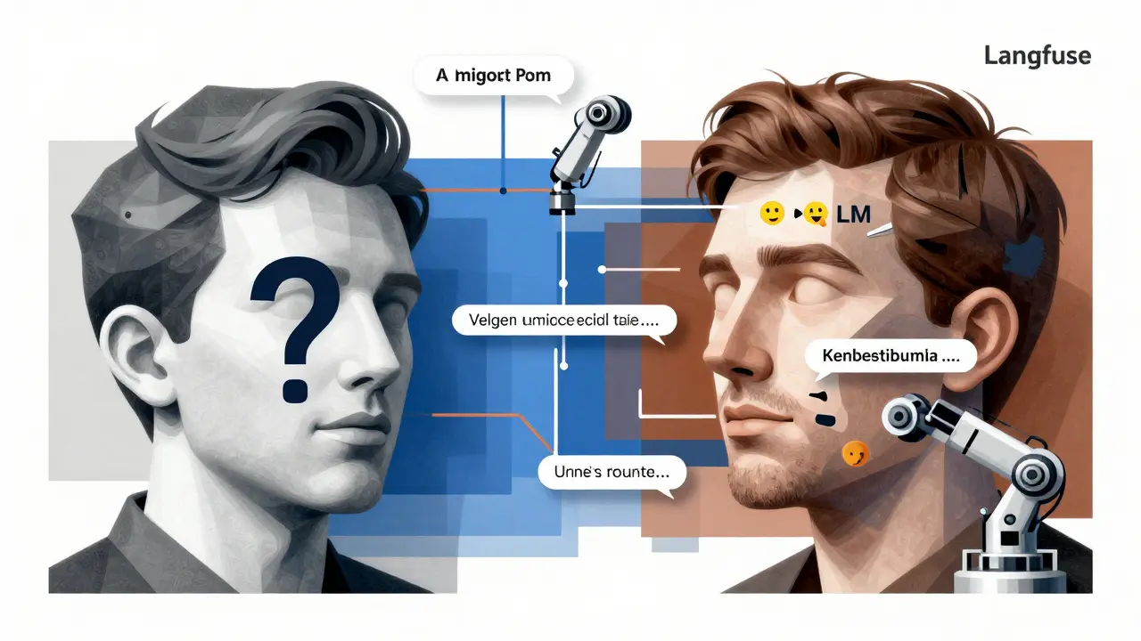 Multi-perspective Cubist depiction of synthetic versus real user queries with tracing mechanisms.