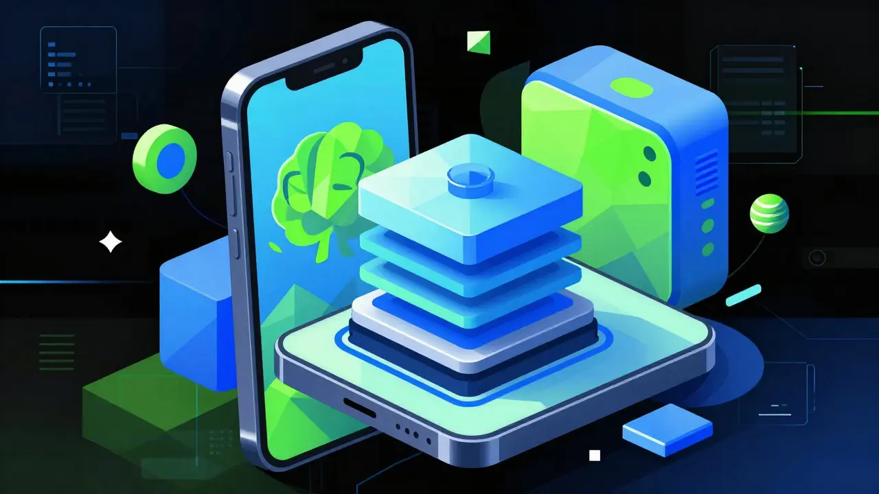 Cubist illustration of AI intelligence embedded within a smartphone and sensor.