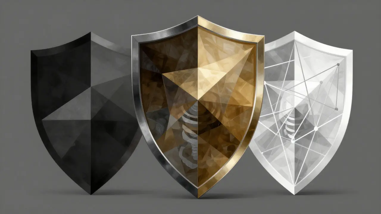 Cubist interpretation of Black, Gray, and White box security testing using geometric shapes.