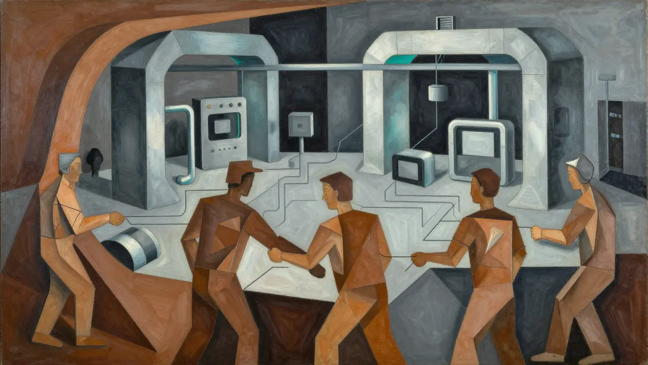 Cubist depiction of human-AI workplace tension
