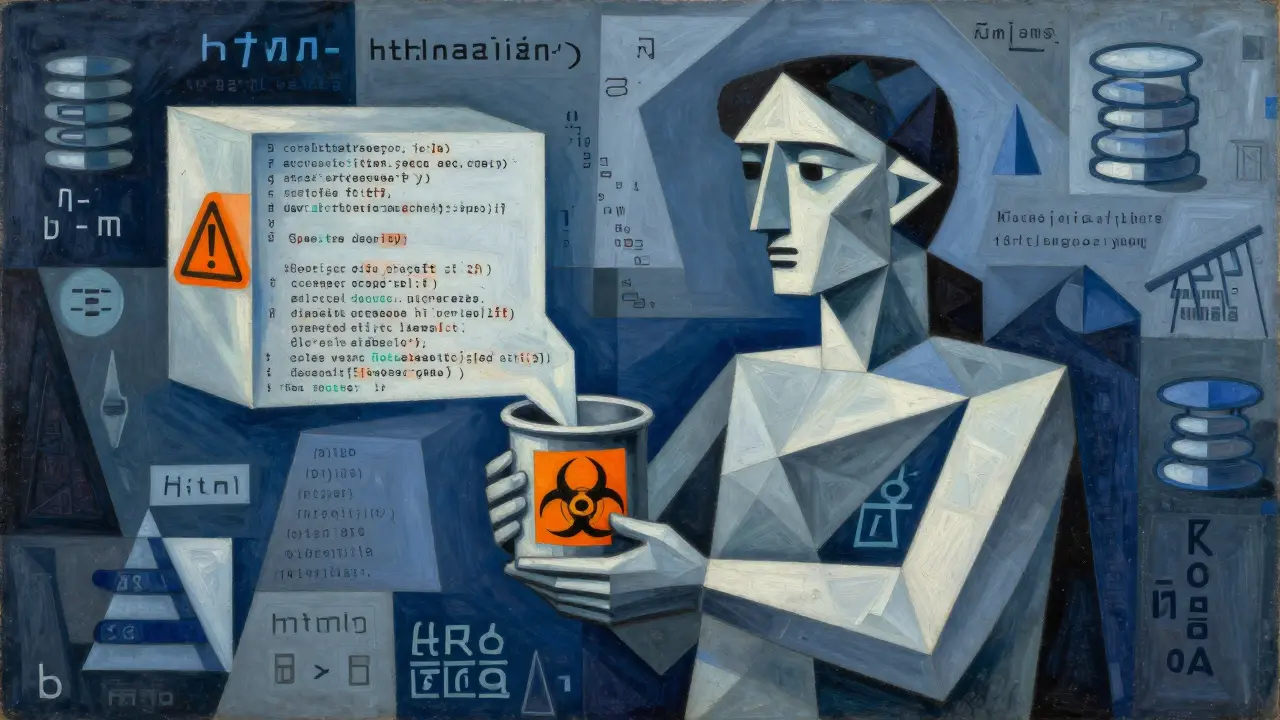 Cubist illustration of code being transformed into safe blocks through angular, multi-perspective design.