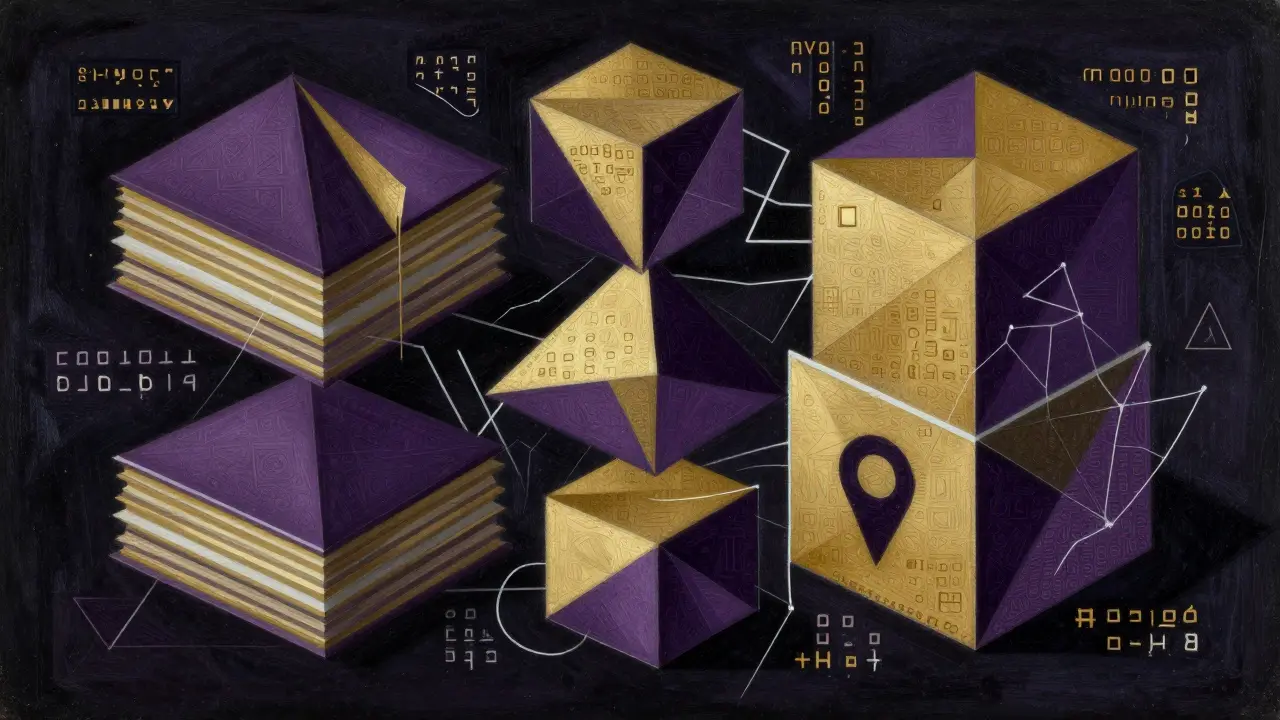 Cubist illustration of geometric shapes symbolizing verified model weights and digital signatures.