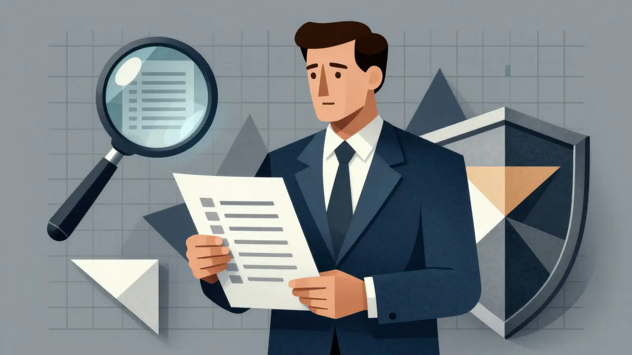 Cubist illustration of lawyer verifying AI output with geometric checklist