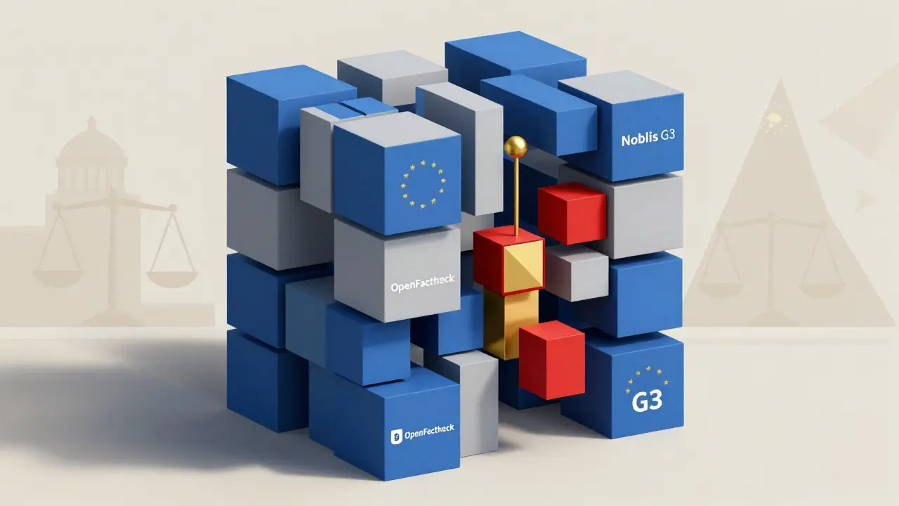 Cubist illustration of self-correcting AI systems within a regulatory framework.