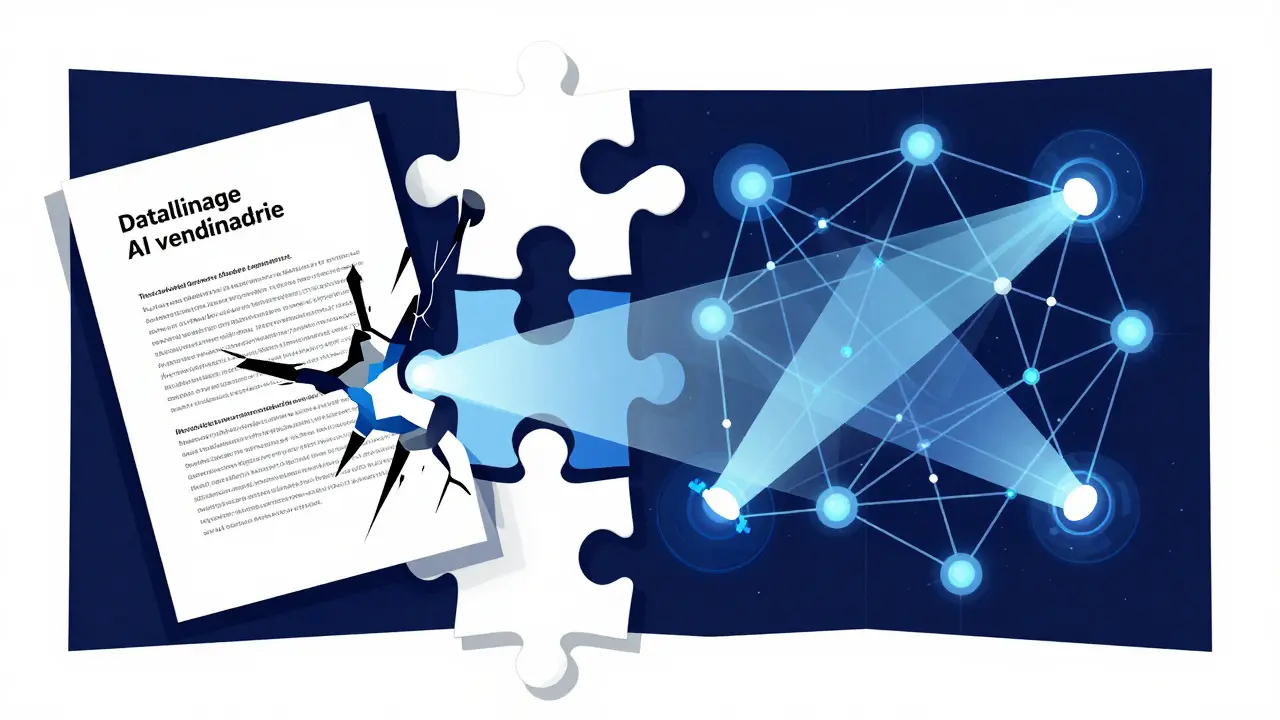 Cubist illustration of shattered documents and scanning networks for vendor assessment