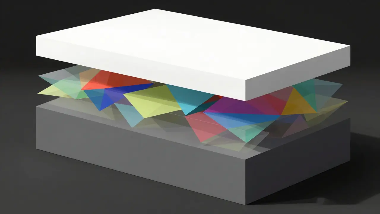 Cubist illustration of the sandwich method for structuring AI prompts in layers