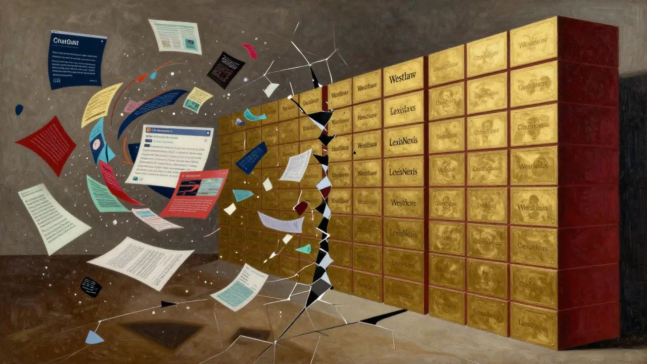 Cubist painting contrasting chaotic AI data with structured legal databases