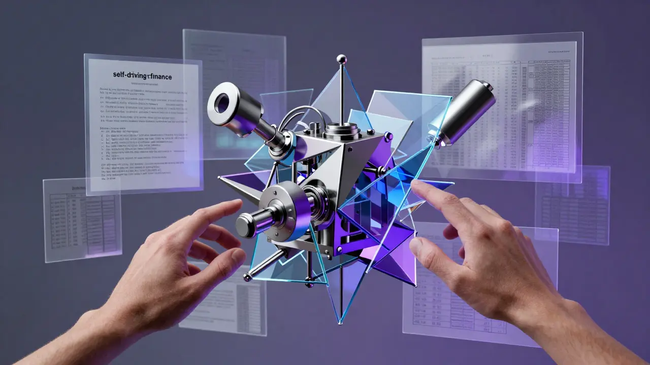 Cubist painting showing human oversight of autonomous finance systems