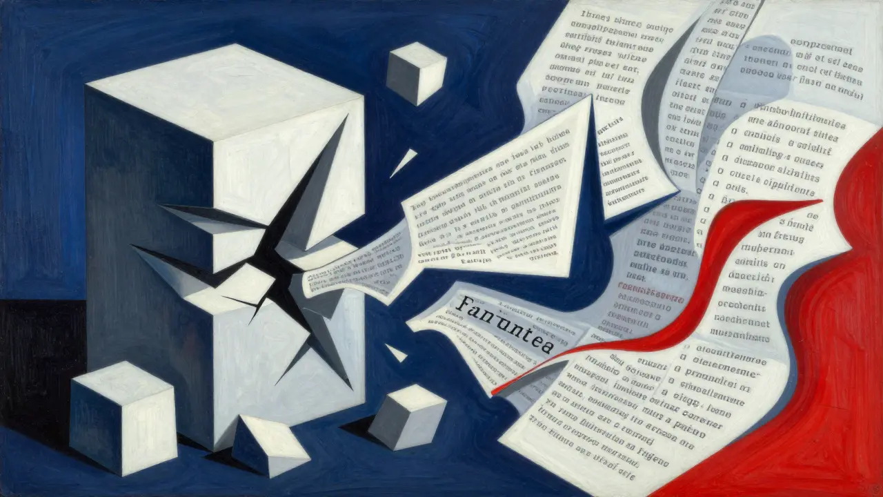 Cubist art contrasting large model parameters with flowing data streams