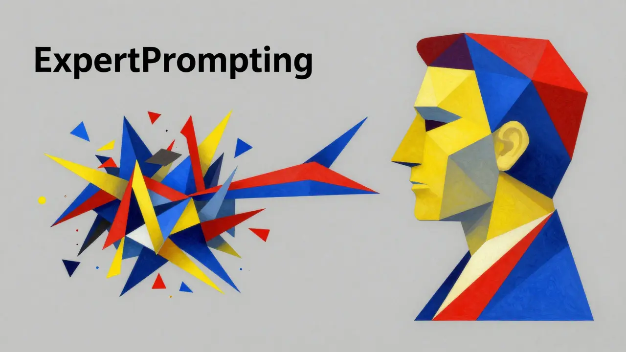 Cubist art showing data transforming into expert AI structure