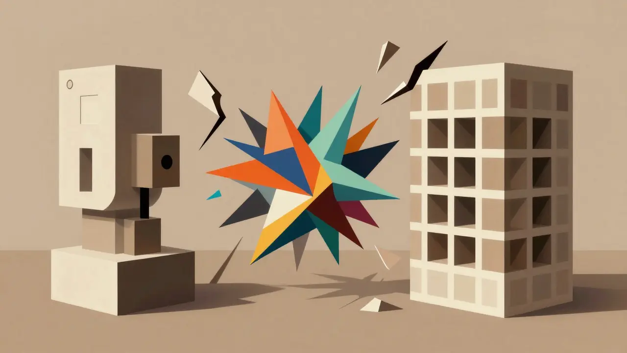 Cubist depiction of AI roles: retriever, generator, and critic