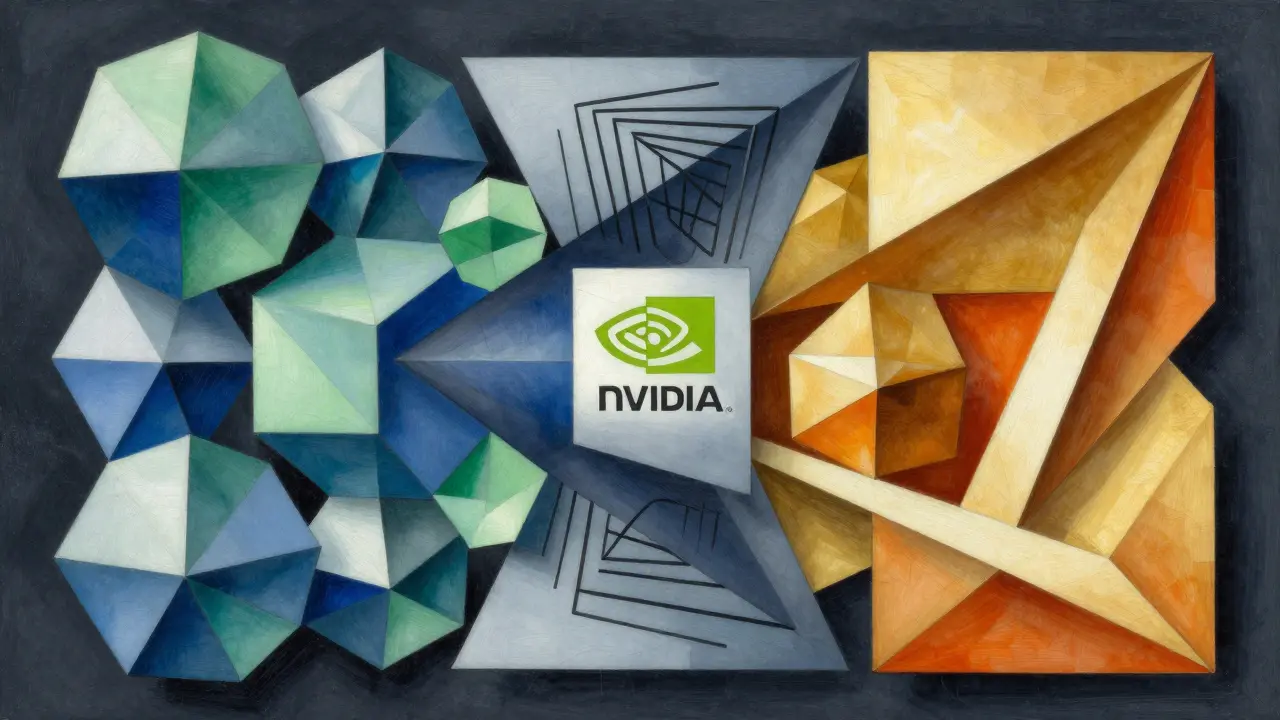 Cubist illustration comparing geometric shapes of open source vs commercial AI models