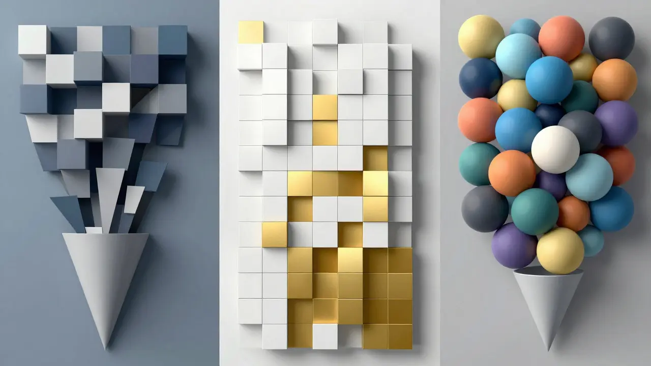 Cubist illustration of a multi-stage translation and processing pipeline