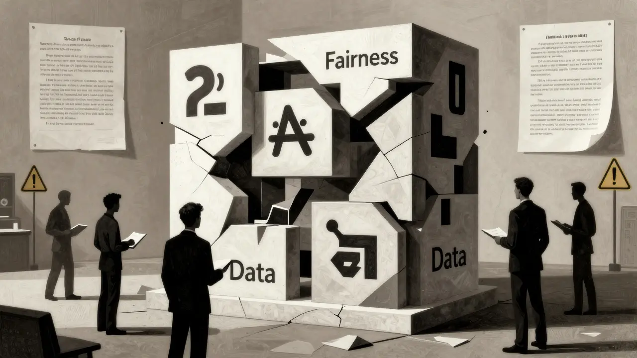 Cubist illustration of repairing AI bias with regulations