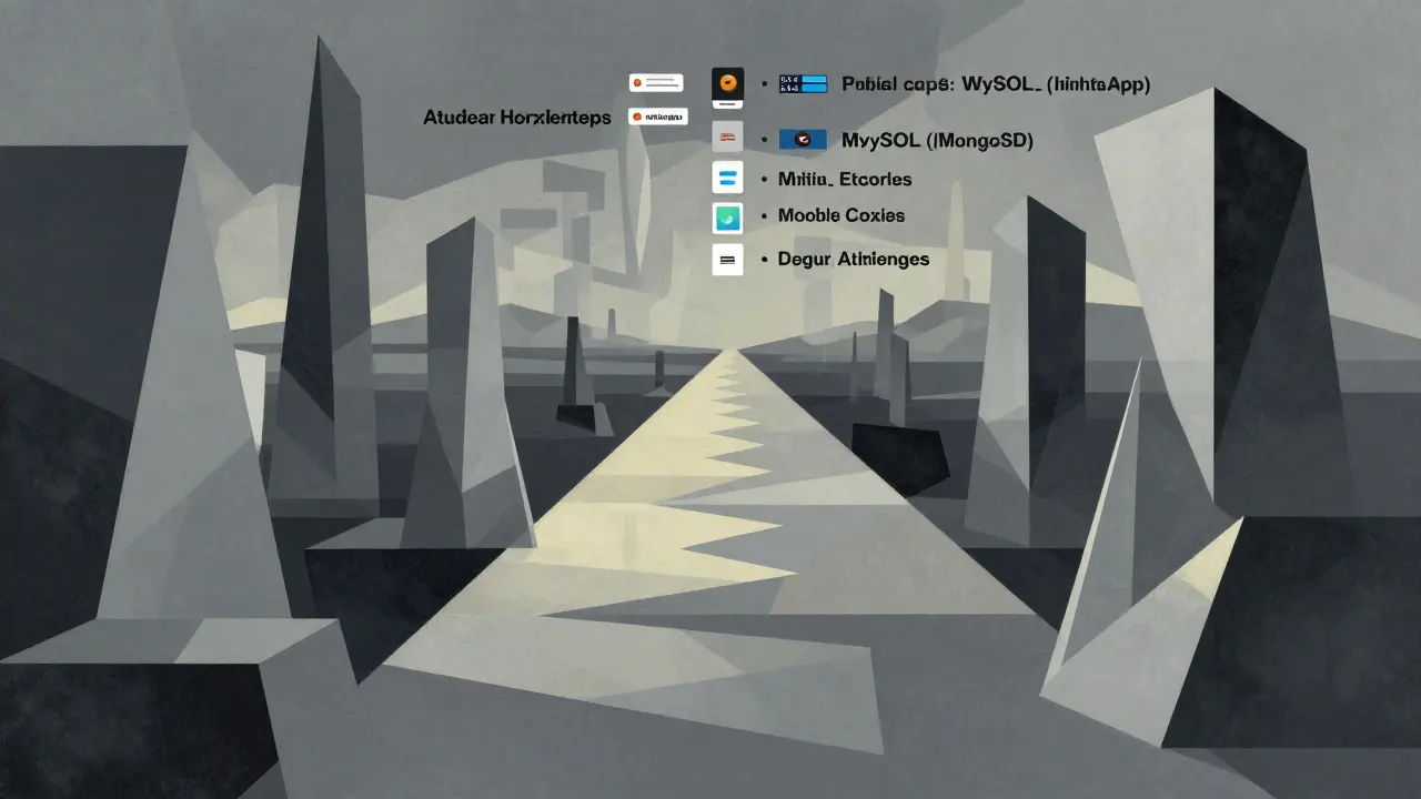 Cubist illustration of tech roadmap with abstract barriers and paths