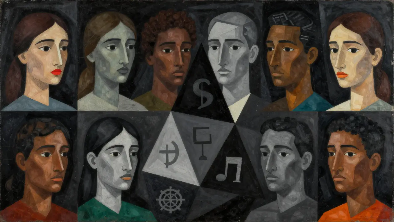 Cubist painting depicting algorithmic bias obscuring diverse perspectives
