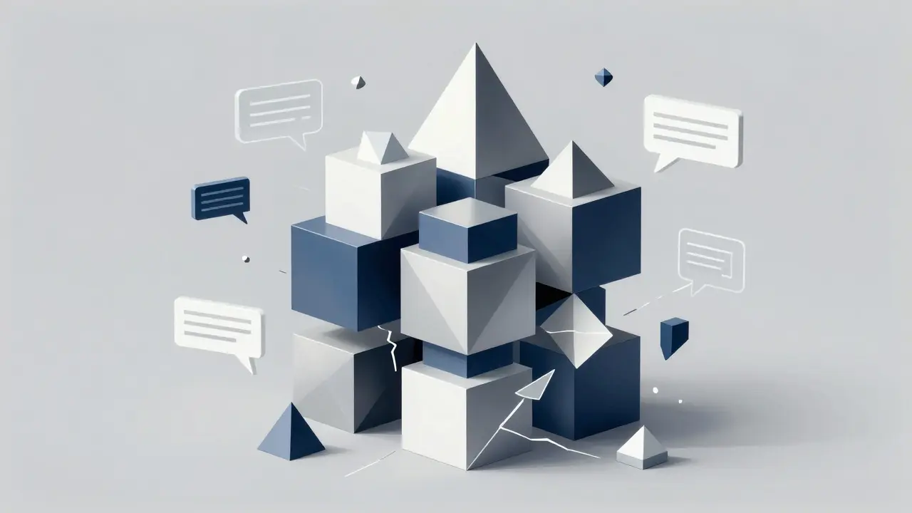 Geometric cubist art of structured AI data blocks