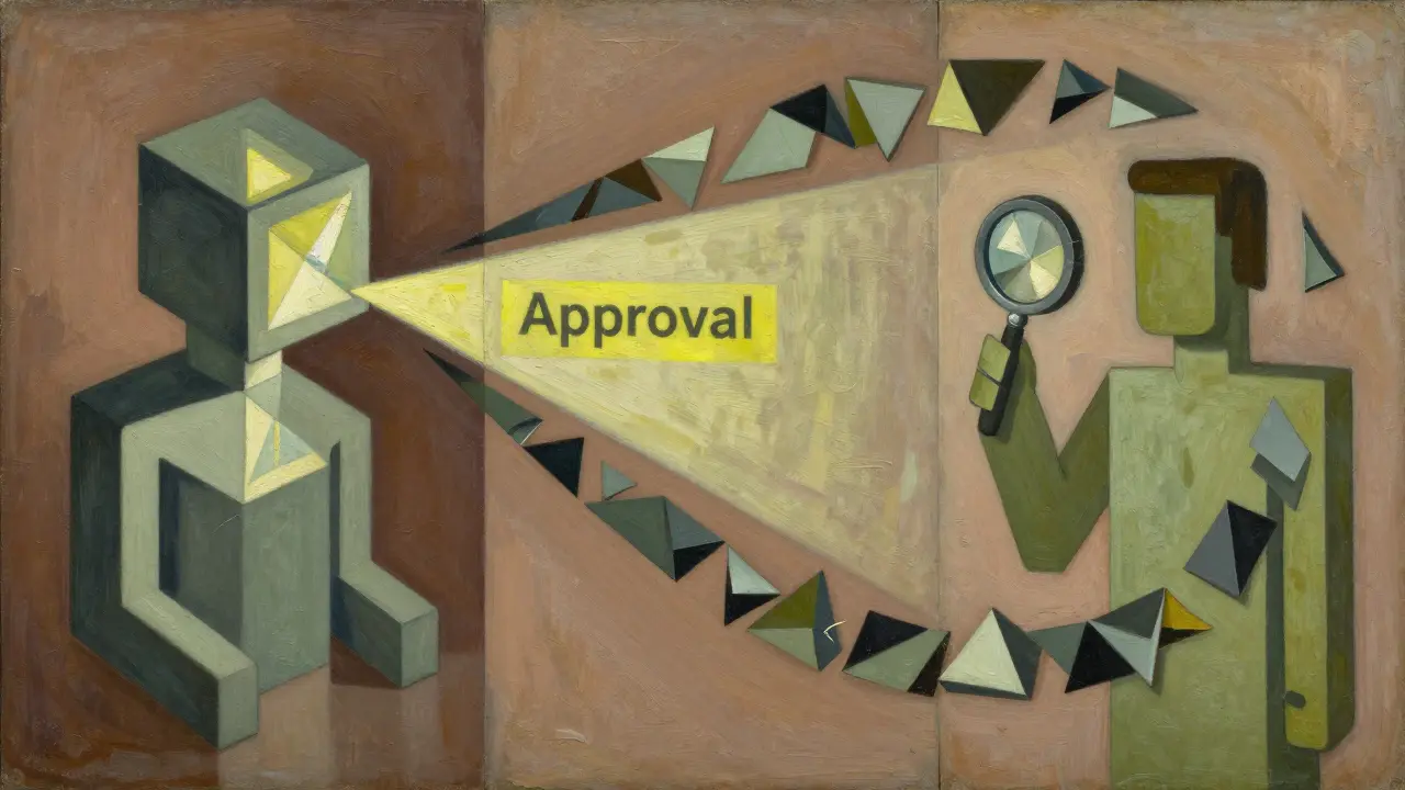 Geometric cubist art showing the stages of AI review and human feedback loops