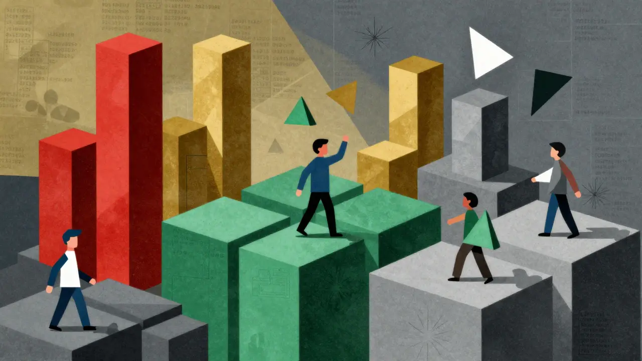 Geometric cubist depiction of rising API costs versus stable open-source expenses.