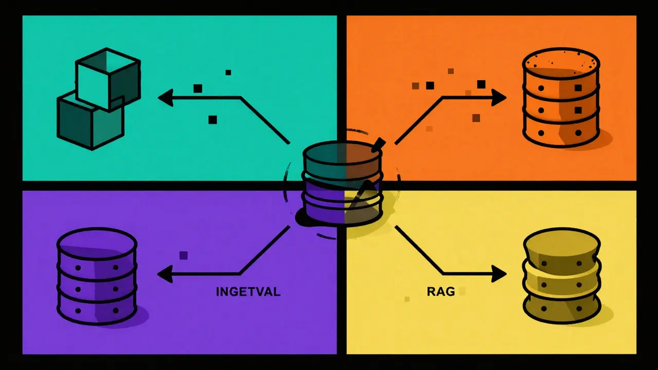 Geometric cubist diagram of RAG pipeline steps and data flow