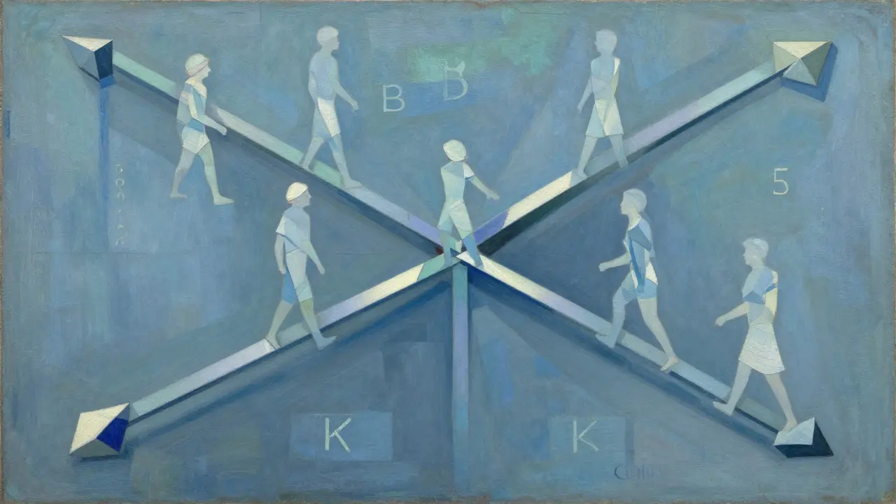 Cubist depiction of multiple branching paths for beam search.