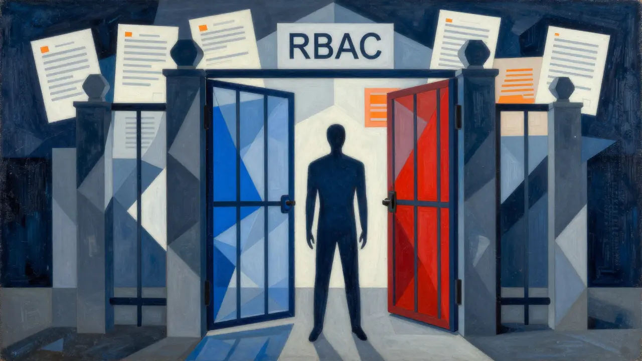 Cubist depiction of RBAC security gates filtering document access
