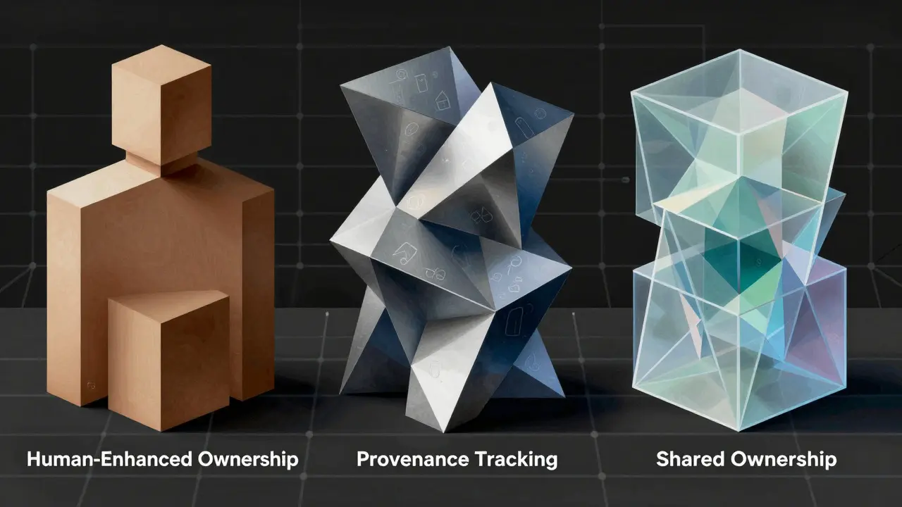 Cubist illustration comparing three geometric code ownership models