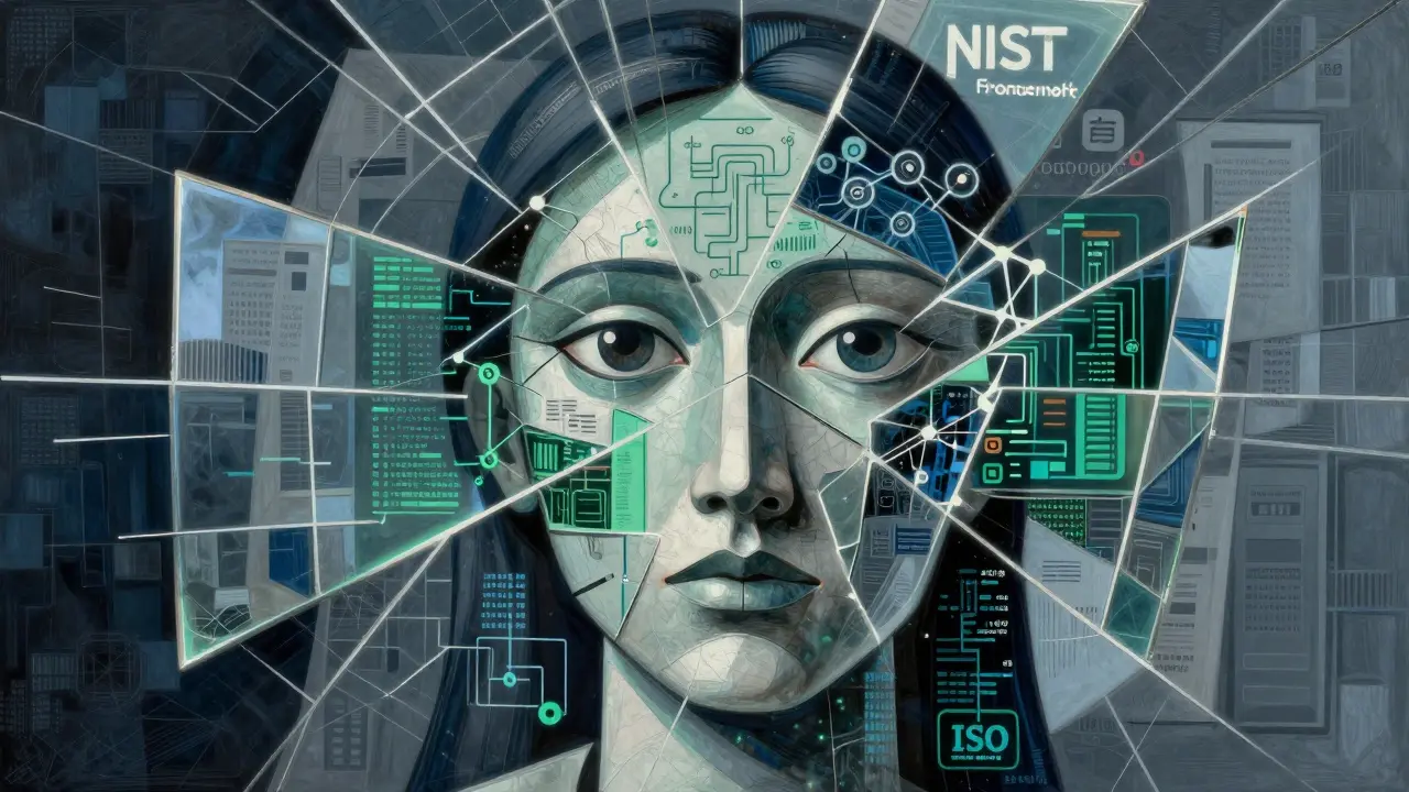 Cubist illustration of a fractured eye reflecting data and risk analysis concepts.