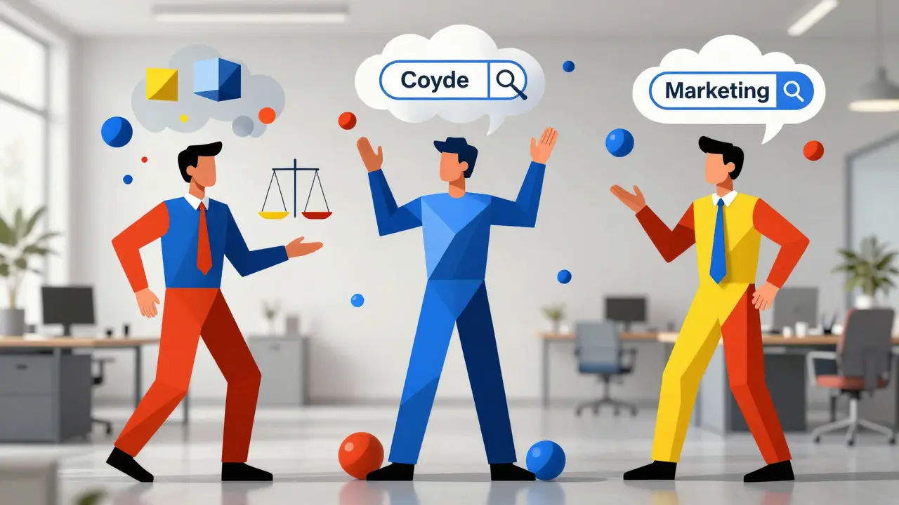 Cubist illustration of specialized AI copilots for different business roles
