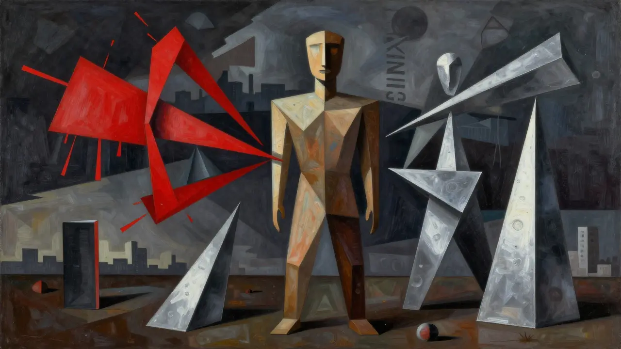 Cubist illustration of technical debt and future of vibe coding