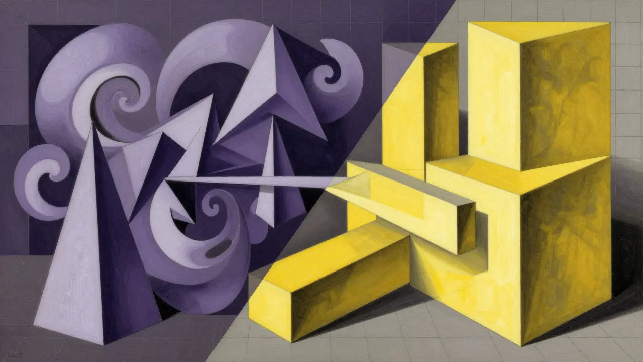 Cubist split view separating uncertainty shapes from fidelity blocks