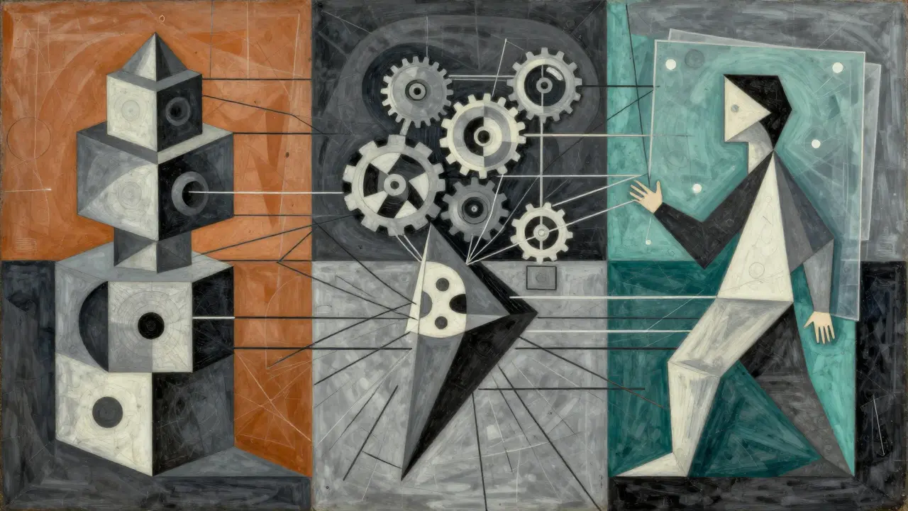 Geometric cubist representation of AI agent architecture components