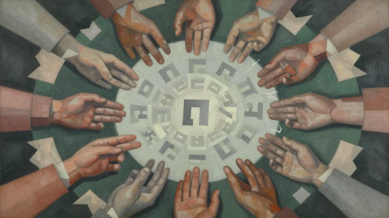Abstract cubist scene showing fading repeating shapes to represent token suppression