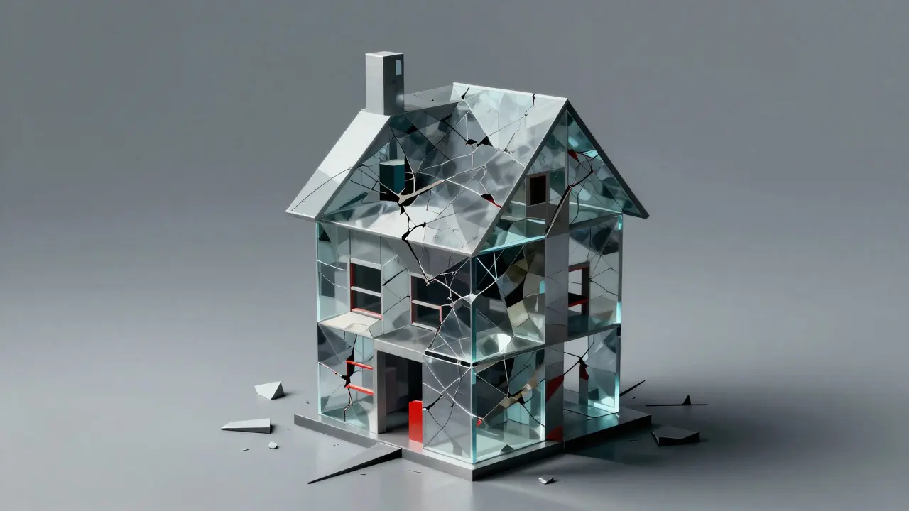 Abstract cubist structure of glass cubes representing fragile AI-generated code architecture