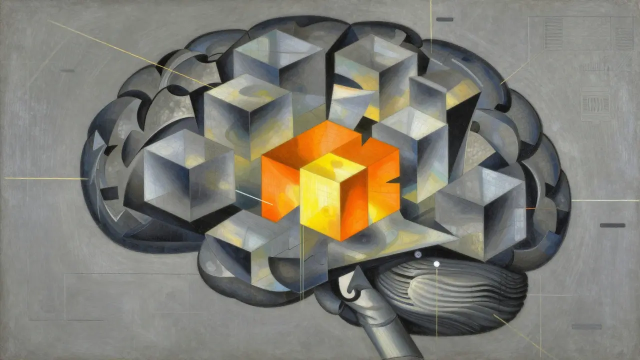 Abstract Cubist view of MoE architecture with glowing active neural nodes.
