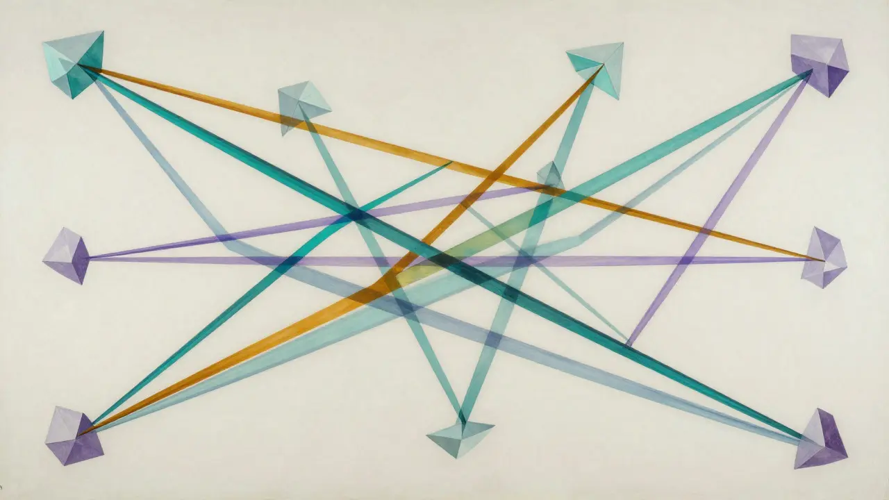 Cubist art showing multiple geometric shapes connected by simultaneous intersecting lines