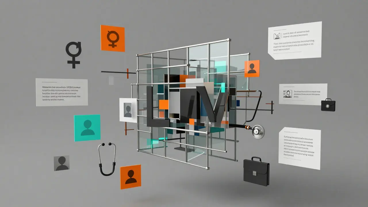 Cubist depiction of AI implicit association testing process