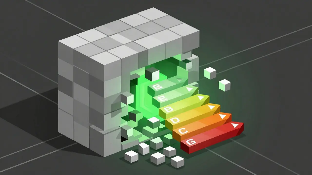 Cubist depiction of efficient AI training reducing energy use